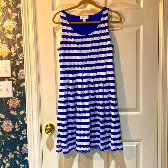 Elle Dresses | Elle Blue And White Striped Pleated Dress - Size 10 - Like New | Color: Blue/White | Size: 10 | Laurafarabee's Closet